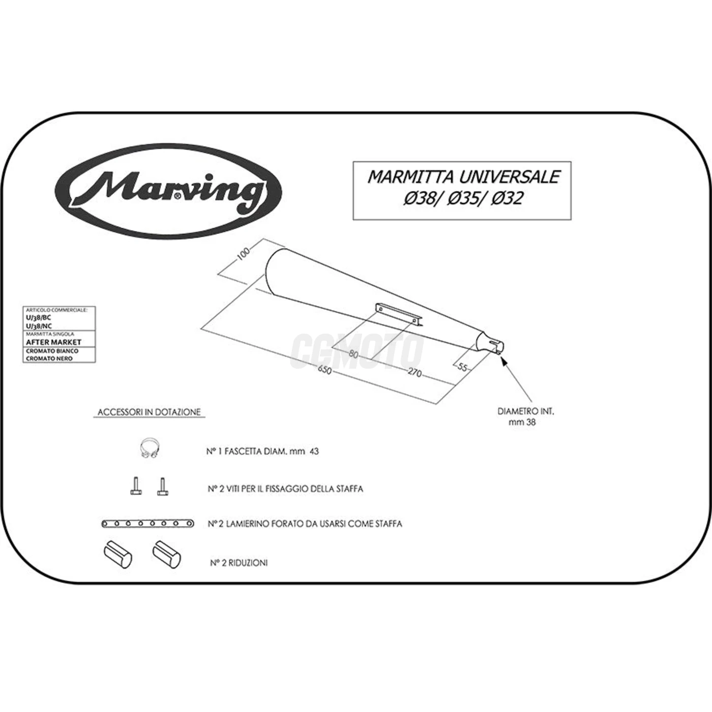 Silencieux Universel Chromé M17 Ø32-35-38 Silencieux Universel Chromé M17 Ø32-35-38